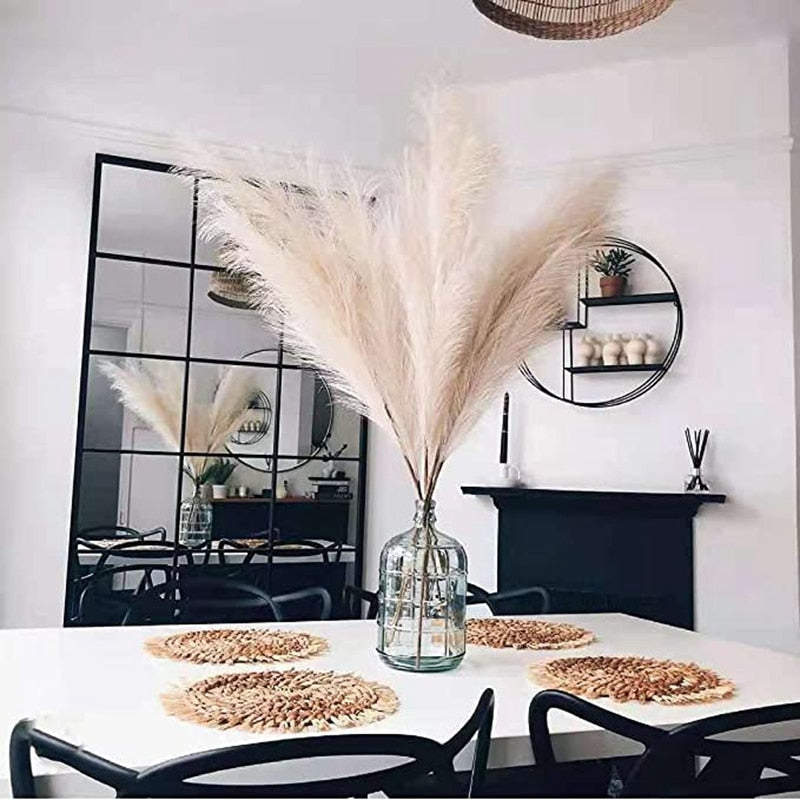 Herbe De La Pampa Séchée - Lot De 6 Tiges Naturelles 100 Cm, Couleur Beige, Pour Déco Intérieure Bohème, Mariage